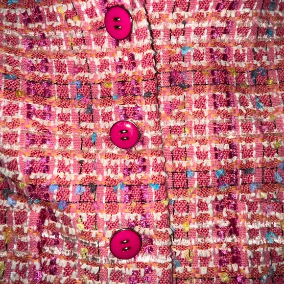 Vintage Harlan Tweed Pink Orange Plaid Blazer Suit Jacket Pink Buttons Size 8 - Picture 5 of 7